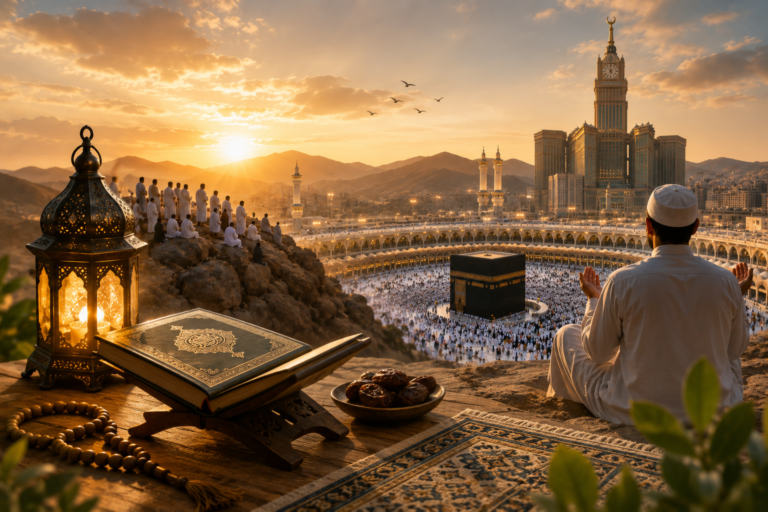 Kaaba à La Mecque entourée de pèlerins lors du Hajj, symbolisant la préciosité des 10 premiers jours de Dhul Hijja en islam